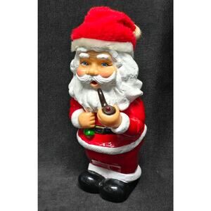 Vintage Smoking Pipe Santa Claus Carrying Toys Plastic Coin Bank Collectible